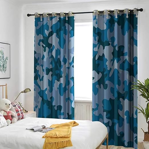 Amazon Com Camo Curtains For Living Room Blue Military Camouflage