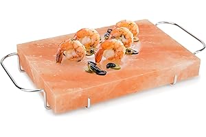 only fire Himalayan Salt Block Cooking Plate with Steel Tray Set for Cooking, Grilling, Cutting and Serving - 12" X 8" X 1.5"