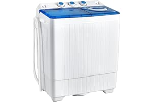 COSTWAY, Twin Tub 26lbs Capacity Laundry, 18lbs 8lbs Spinner Combo with Timer Knobs, Built-in Drain Pump, Compact Washer for Home Dorm Apartment (Blue+White) portable washing machine