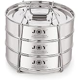 LNM Steamer Cooker Pans - Stackable Stainless Steel Insert Pans - 3 Tiers - Instant Pot Accessories - 6QT &amp; Above - Pressure Cooker Steamer Pan
