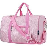 NGIL Super Star Duffle Bag, Mini Dance Bag & Mini Travel Bag for Sports, Gymnastics and Ballet with Adjustable Strap, Zippers, Pockets (Glitter-Pink, Small)