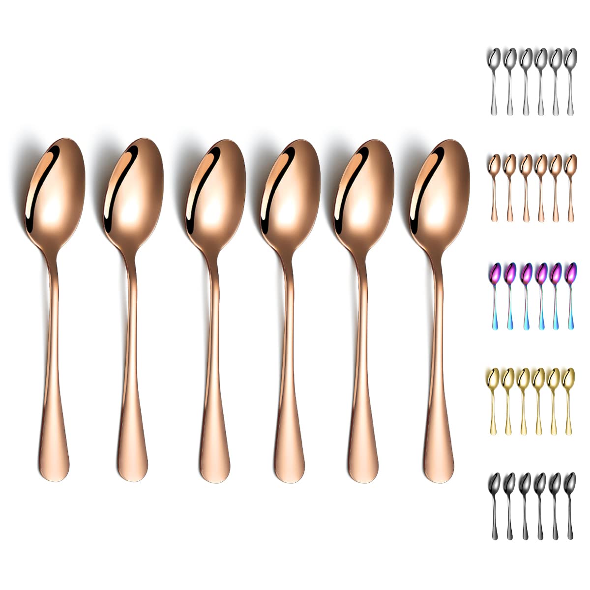 Rose Gold Dinner Spoons, Kyraton 6 Pieces 19 cm Stainless Steel Table Spoon with Titanium Copper Plating, Rose Gold Soup Spoons, Dessert Spoons Sliverware Dishwasher Safe Set of 6