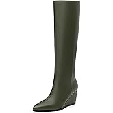 SHOWFOREST Women's Knee High Boots Wedge Heel Pointed Toe Tall Boots 2.5 Inch High Heel Side Zipper Dress Boots Comfortable Long Boots for Office & Daily Wear