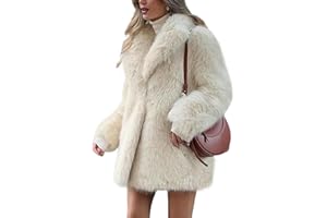 Qifeodm Womens Faux Fur Coat Fluffy Lapel Furry Jacket Long Sleeve Open Front Fur Cape Shaggy Fall Winter Outerwear Overcoat