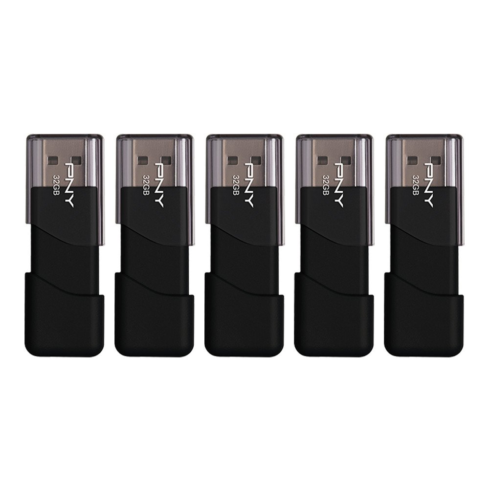 PNY 32GB Attaché 3 USB 2.0 Flash Drive, Black (Pack of 5)