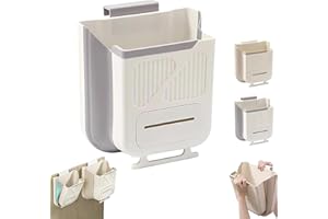 Folding Hanging Kitchen Waste Trash Can, Space Saving Collapsible Easy Mount White ABS Plastic Hanging Garbage Can, Under Sin