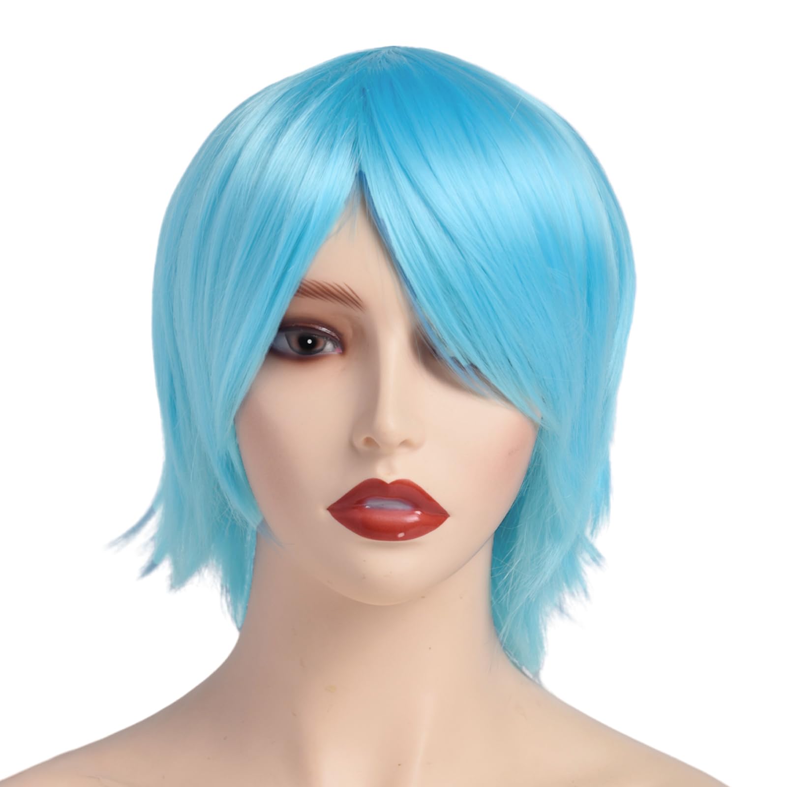 BUYOGET Cosplay Wigs Short Light Blue Natural Layered Straight 8 Inches Universal Costume Wigs for Men Women Halloween — image 1