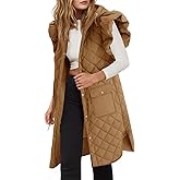 Tankaneo Womens Long Puffer Vest Ruffle Sleeve Winter Coats Hood Sleeveless Quilted Jackets Outwear