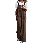 YESNO Women's Casual Corduroy Overalls Adjustable Straps Baggy Pants Wide Leg Jumpsuits with Pockets PC2