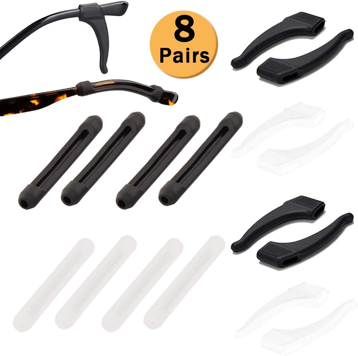 Eyeglass AntiSlip Ear Hook, 8 Pairs Spectacle Ear Grip Hooks Tip Grip