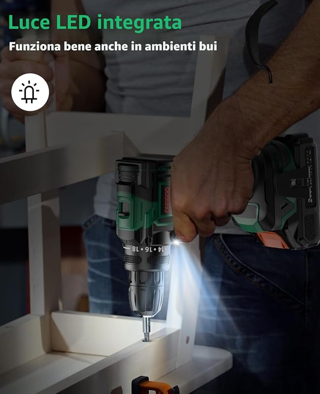 Trapano Avvitatore a Batteria Brushless 21 V, 42 N.m, 1×2,0 Ah
