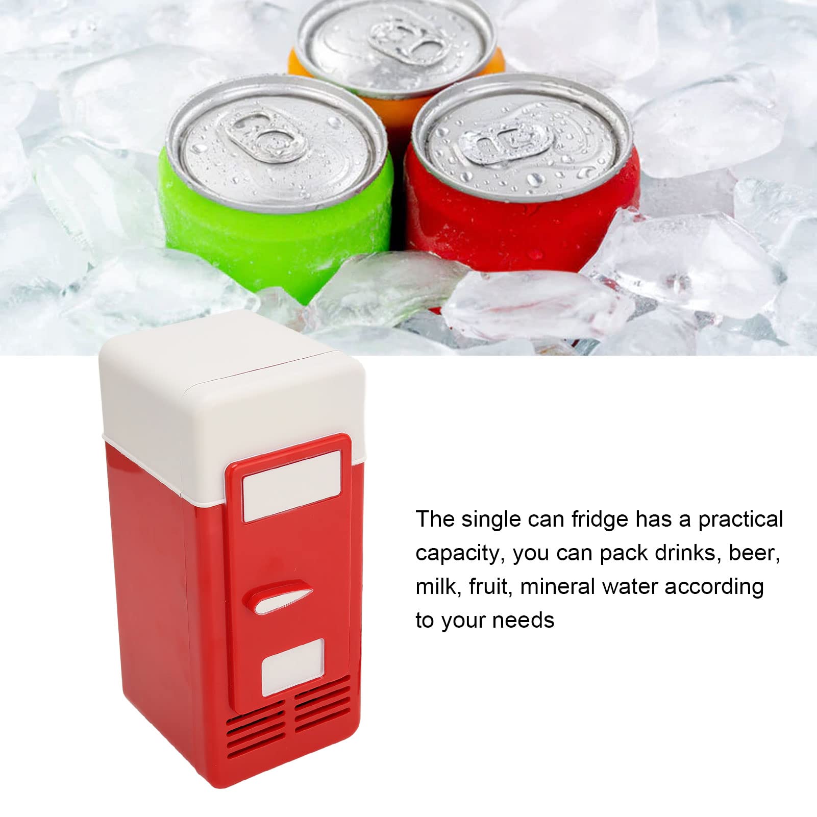 Mini Fridge, USB Fridge Insulated Cooling Small Portable Low Decibel Energy Saving Semiconductor Refrigeratior for Bedroom, Car, Office Desk & Dorm Room (Red)