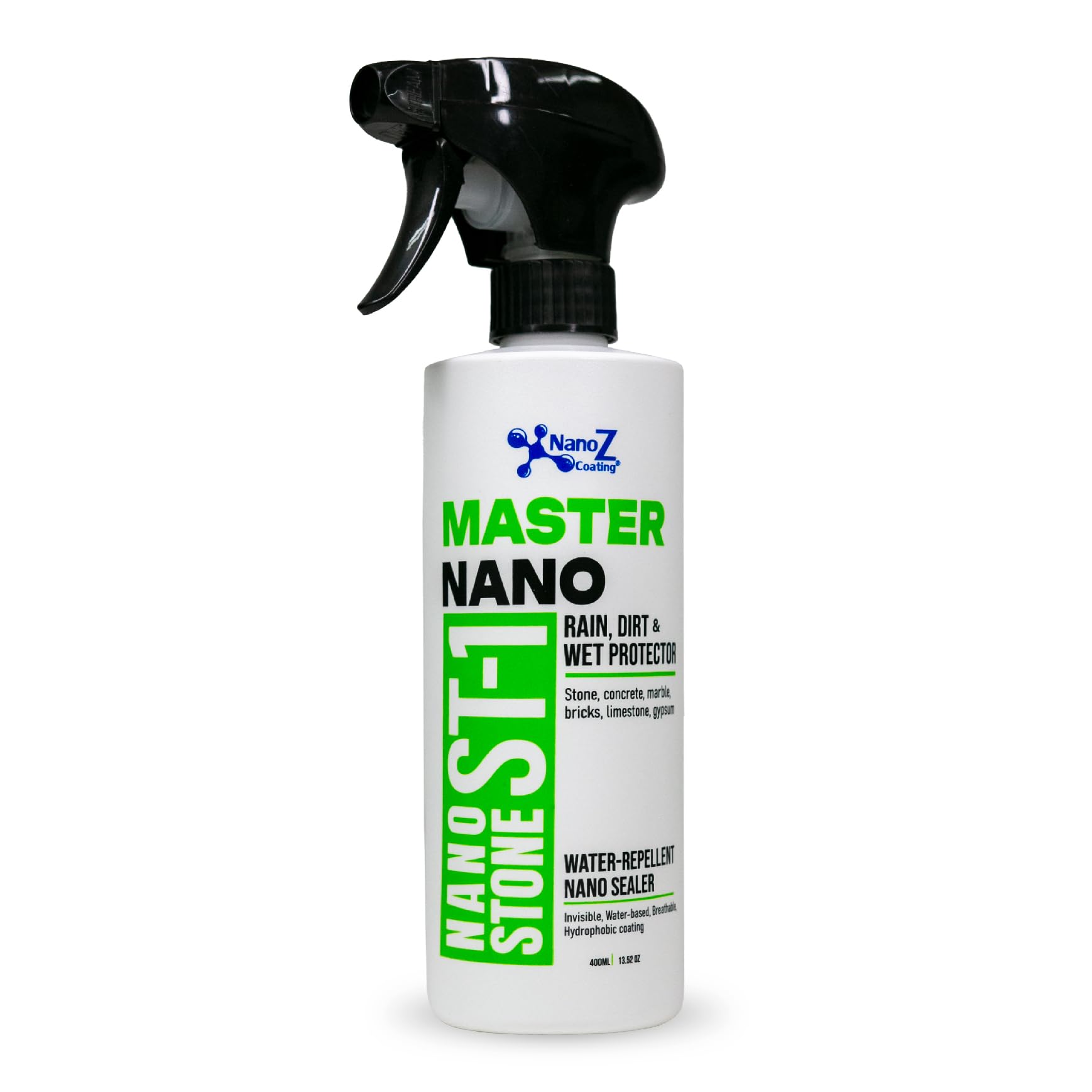 Nano Stone Sealer, Eco-Friendly Invisible Hydrophobic Water Repellent Coating for Concrete, Stone, Marble, Granit, Limestone, Cement. Green Label Certified (400 ml)