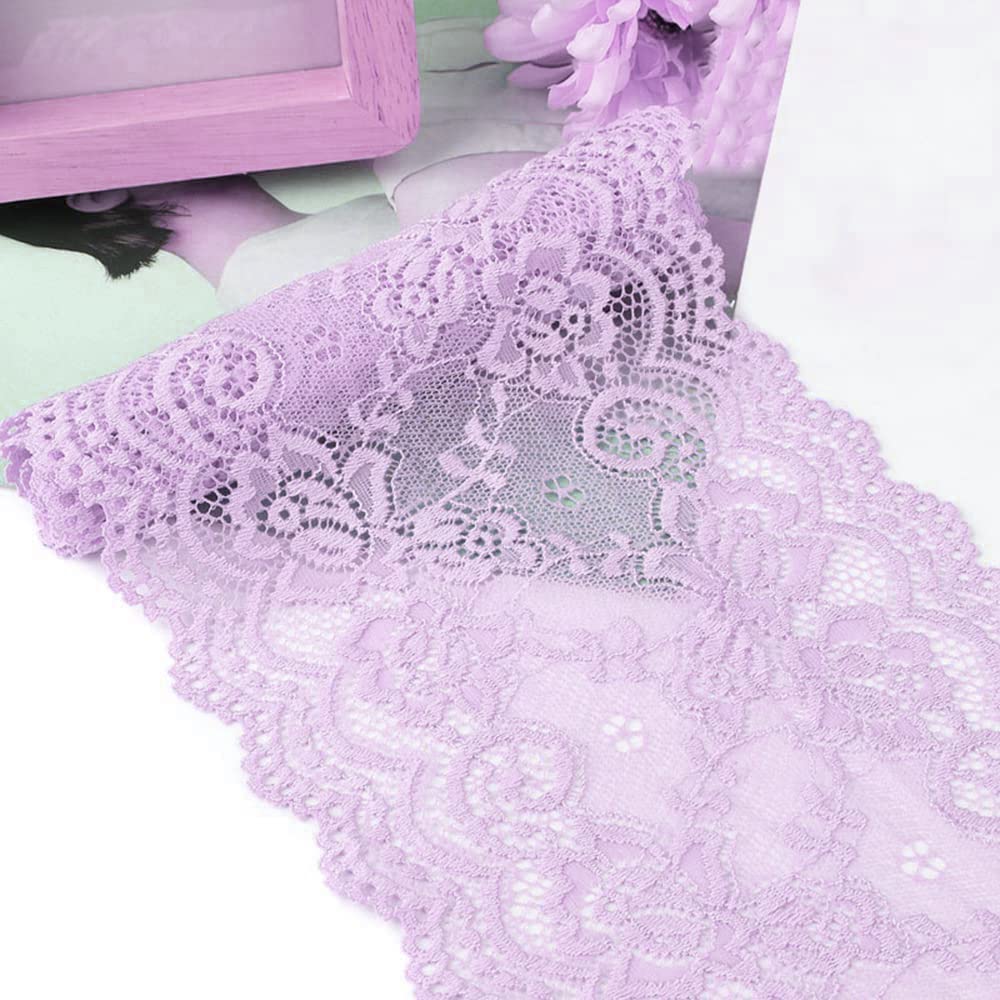 15 cm x 3 m Elasticity Lace Ribbon Lace Trim Decorative Ribbon Lace Trimming Ribbon for Sewing, DIY Crafts, Decoration for Clothes, Underwear, Lingerie, Wedding Dress, Table Decoration, Light Purple