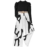 Asbabiy Girls Autumn Flower Print Long Sleeve Top Loose Wide Leg Casual Jumpsuit 7-13 Years