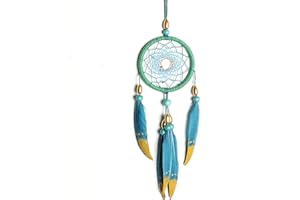 TEESHLY Handmade Dream Catcher Feather Car Interior Rearview Mirror Small Boho Car Charms Pendant Decor Wall Hanging Ornaments (Green Circle)