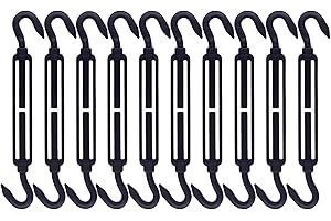 RiaYer 10 Pack Black 304 Stainless Steel M4 Hook and Hook Turnbuckle, Heavy Duty Wire Rope Tensioner, Adjustable Hardware Kit for DIY String Light Hanging, Shade Sail, Clothesline & Picture Hanging