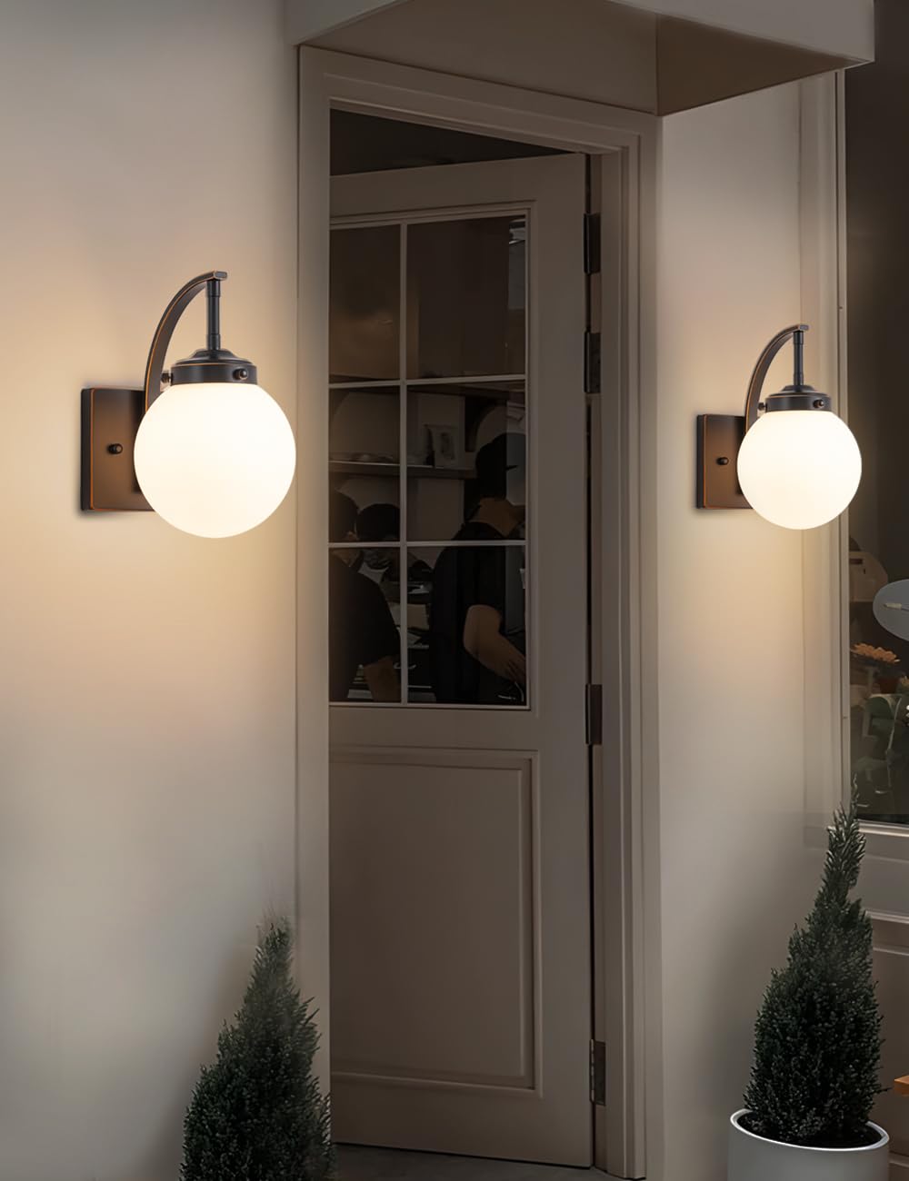 Photo 1 of AXOTEXE Outdoor Wall Sconce Set of 2, Modern Front Porch Lights for House, Exterior Light Fixture Wall Mount with Frosted Glass Globe Patio, Indoor Sconce Lighting for Bathroom, E26 Base