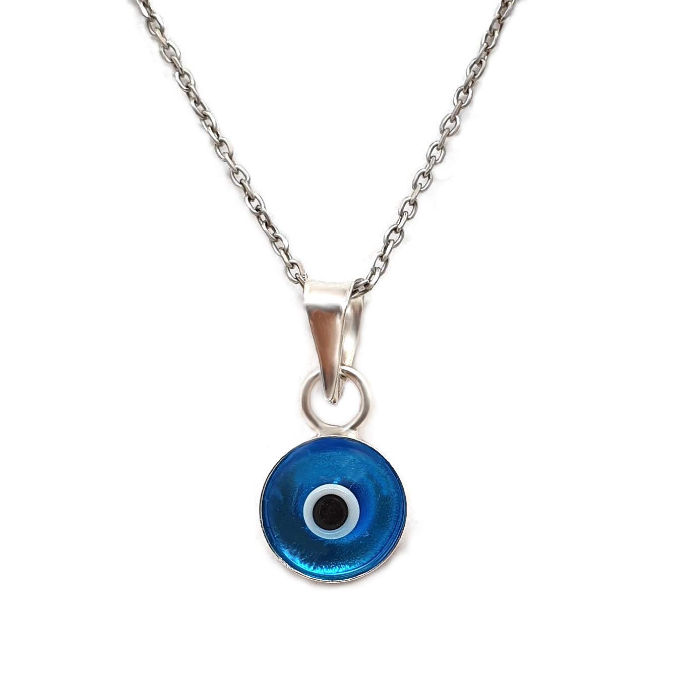 MYSTIC JEWELS By Dalia – Blue Crystal Evil Eye Necklace for Good Luck – 925 Sterling Silver – Chain 40 to 45 cm Length, for Protection for Evil Eye (Light Blue)