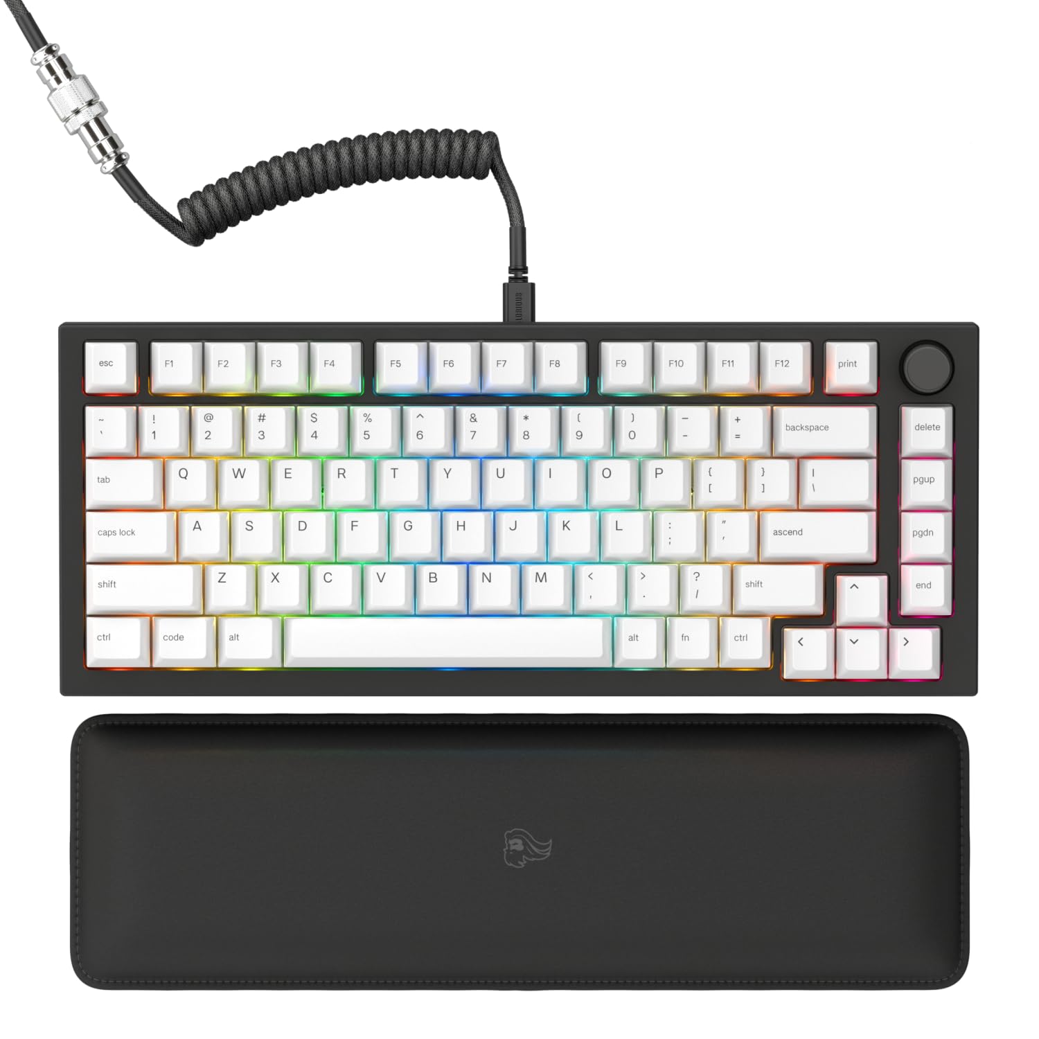 Glorious Gaming GMMK PRO 75% - Modular Mechanical Gaming Keyboard, TKL Size, 1.5kg Frame, Glorious Fox Switches, Fully Customizable, Coiled Cable, Wrist Rest, White PBT Keycaps, RGB, QWERTY - Black