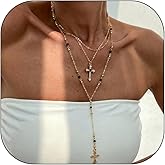 Your Always Charm Long Cross Necklaces for Women Dainty Crystal Layered Chain Necklace Summer Long Tassel Chest Chain Jewelry