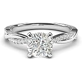 Solid 14k White Gold 4-Prong Petite Twisted Vine 1.0 CT Moissanite Engagement Ring Promise Bridal Ring