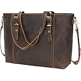 TIDING Leather Laptop Tote Bag for Women, Vintage 15.6 Inch Work Totes Shoulder Bag Business Office Teacher Bag with Adjustable Handles