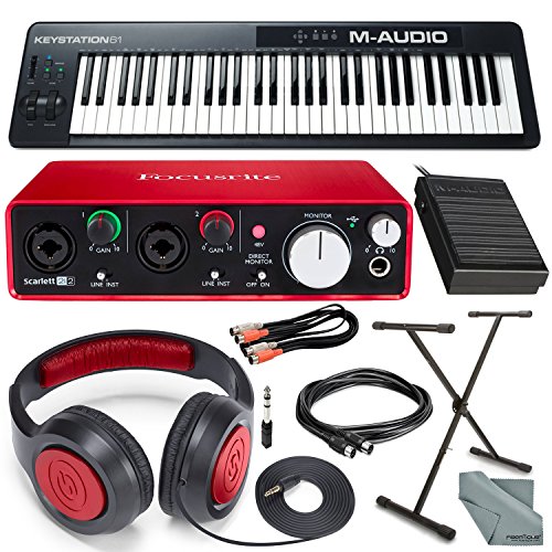M-Audio Keystation 61 II MIDI Keyboard Controller & Focusrite Scarlett 2i2 USB Audio Interface (2nd Generation) + Deluxe Studio Bundle