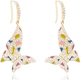 Peace Sign Earrings Heart Flower Diamond Drop Earrings for Women Girls, Zirconia Love Heart Pendant Dangle Earring, Silver Rose Gold Chain Birthday Valentines Day Jewelry Gifts