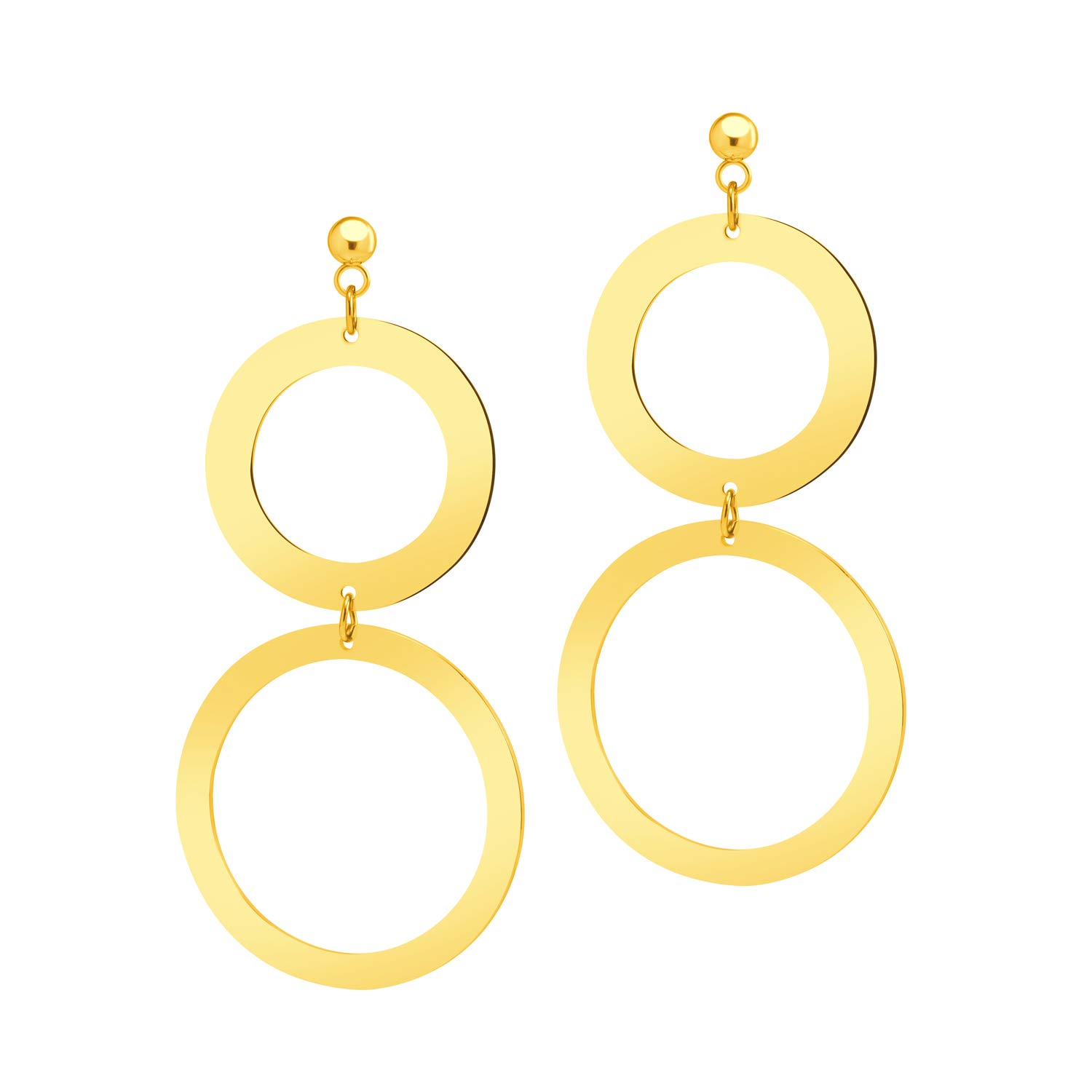 555Jewelry Stainless Steel Shiny Polished Double Round Drop Earrings, Dangle Earrings for Women, Drop Earrings for Women & Ladies, Gold
