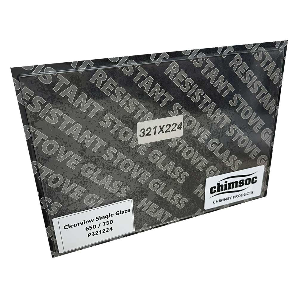 Chimsoc Replacement Stove Glass - Clearview Single Glaze 650/750 (321mm x 224mm Rectangular)