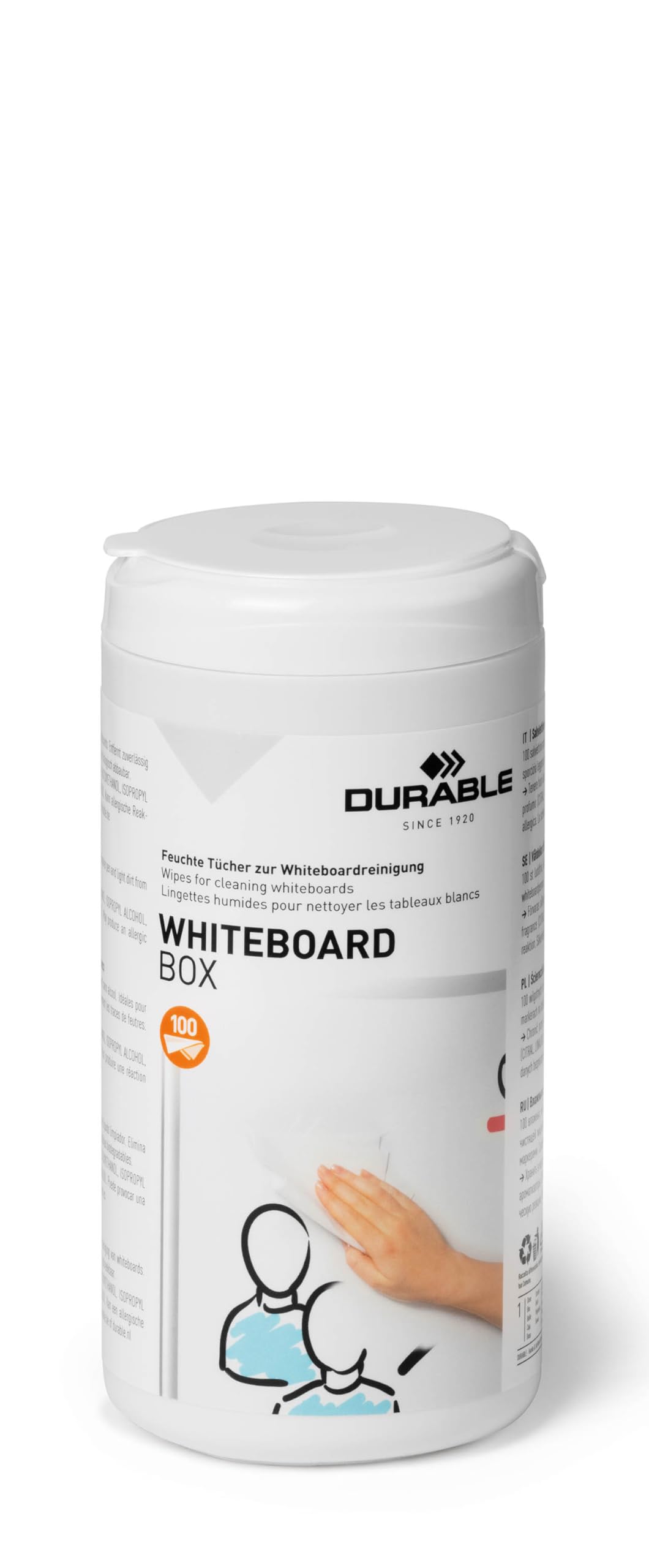 Durable Biodegradable Whiteboard Cleaner and Restorer Wipes - Interactive White Board Eraser and Renovator - Resealable Tub of 100