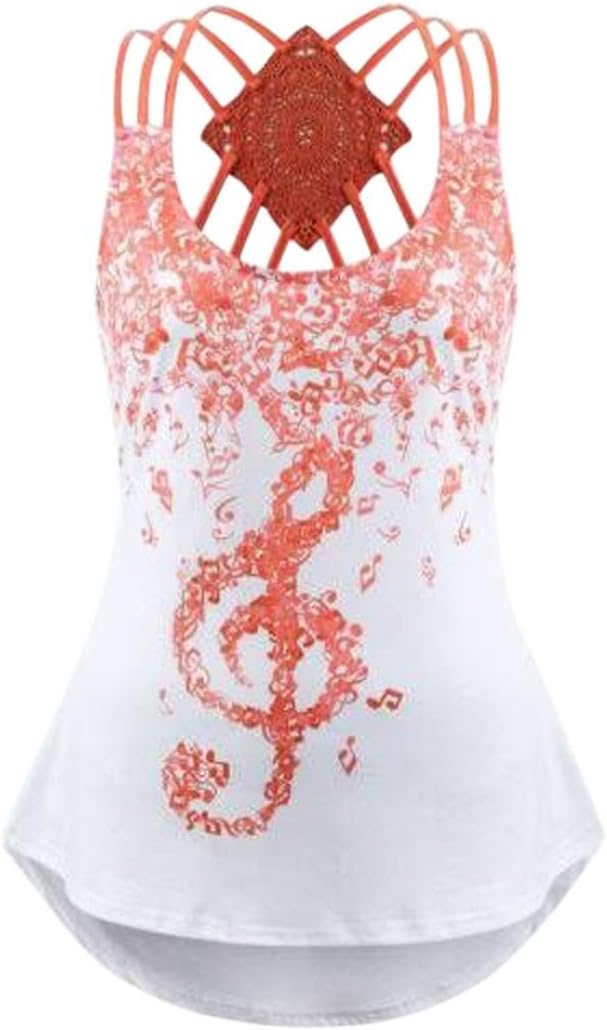 Wintialy Ladies' Bandages Sleeveless Vest Top Musical Notes Print Strappy Mini Dress