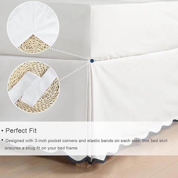 HIG OFF WHITE CHIC KING BED SKIRT – EASY FIT SCALLOP EDGE PLEATED BEDSKIRTS, 14 INCH DROP ANTI-SLIP DUST RUFFLE, THICK FABRIC FOR ENHANCED PRIVACY, PRE-WASHED FOR LONG-LASTING USE(N60022)