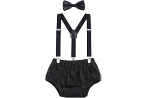 AWAYTR Baby Boys Cake Smash Outfit - First Birthday Party Suspenders Bow Tie Bloomers Set