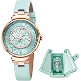 Women Watches Cherry Blossom Women's Watch Mother of Pearl Dial Ladies Watch with Leather Strap Sakura Petal Shape Cherry Blossom Watches for Women Sapphire Crystal Glass for Durability and Clarity