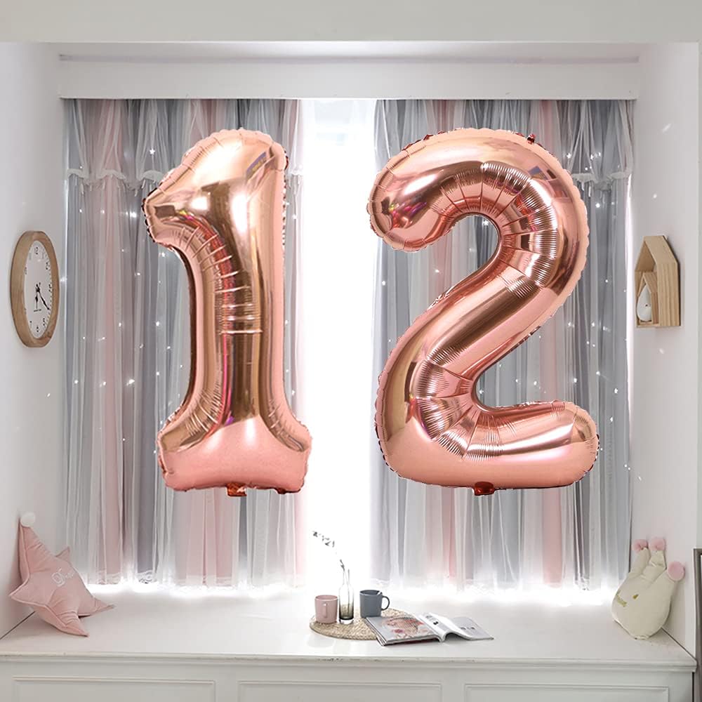 Xihuimay Number 12 Balloons - 40 inch Digital Balloons with Rose Gold Numbers for Birthday Party Wedding, Bachelorette & Bridal Shower - Image 5