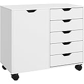 HOMCOM Lateral Filing Cabinet, 5-Drawers File Cabinet with Door and Adjustable Shelf, Mobile Office Storage Cabinet on Wheels