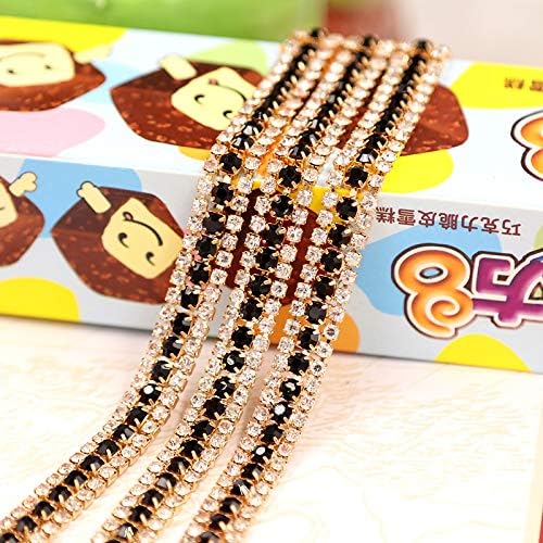 Clear Rhinestone Silver Chain Fashion Pattern for Dresses Headband Accessories (Black Gold)