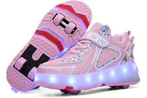 HHSTS Boys Girls Shoes Roller Sneakers New Upgrade- 16 Light Up Modes 2&4 Sturdy Big Wheels USB Rechargeable Breathable Durable Easy-On Best Gift Making Kids Love Outdoor Sport