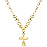 SHANTYSON Chunky Cross Necklace for Women Gold Plated Big Cross Pendant Hammered Thick Chain Necklace Statement Faith Jewelry