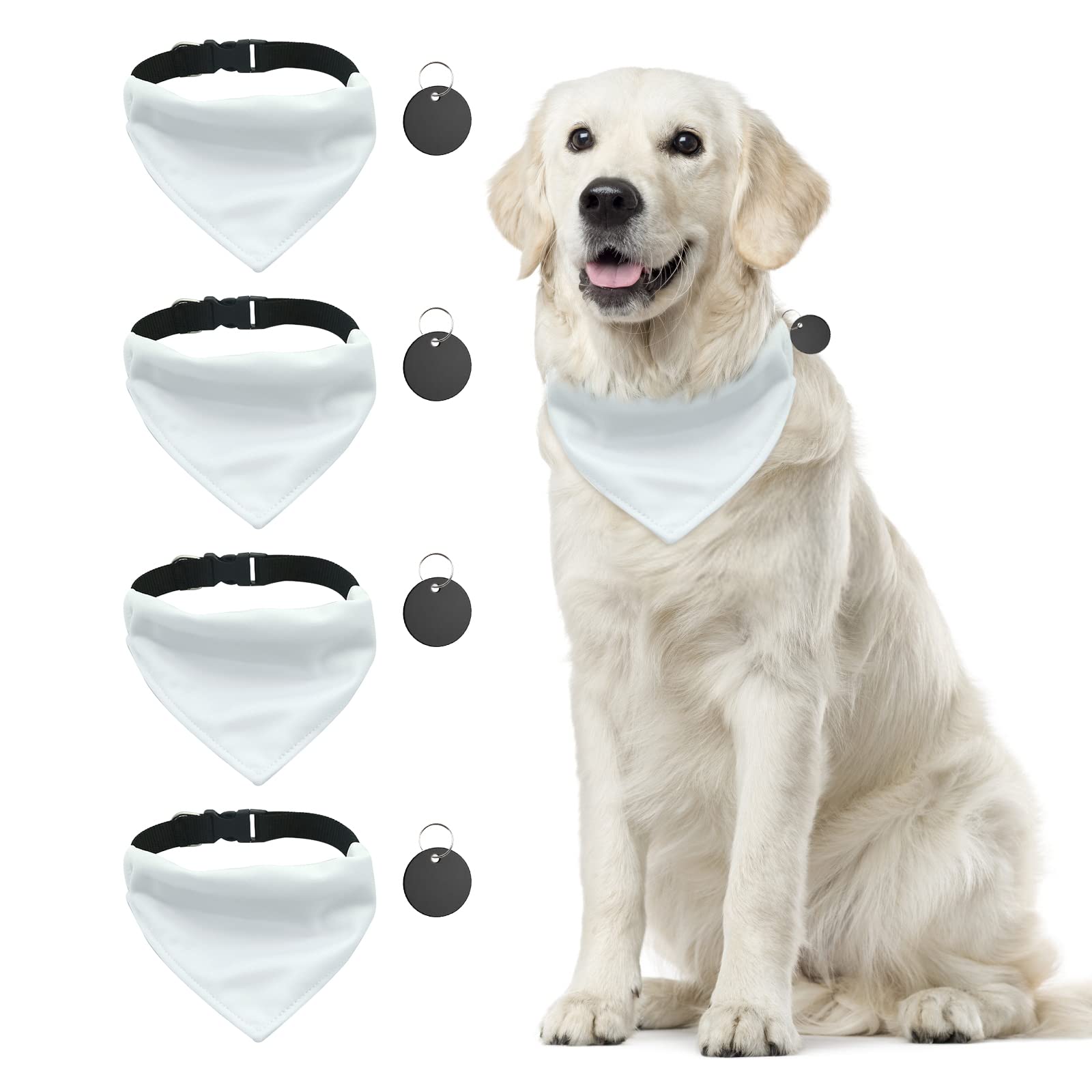 URROMA 4 PCS White Triangle Dog Bandana Collar, Dog Bandana with Adjustable Buckle Sublimation Blank DIY Dog Bandanas for Dogs and Cats, XL