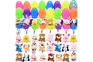 LUKBERA 24Pcs Easter Eggs Filled with Plush Animal Keychains, Animals Stuffed Toys for Kids Toddlers Easter Egg Hunt Easter Basket Stuffers Fillers Easter Party Favor Classroom Prize