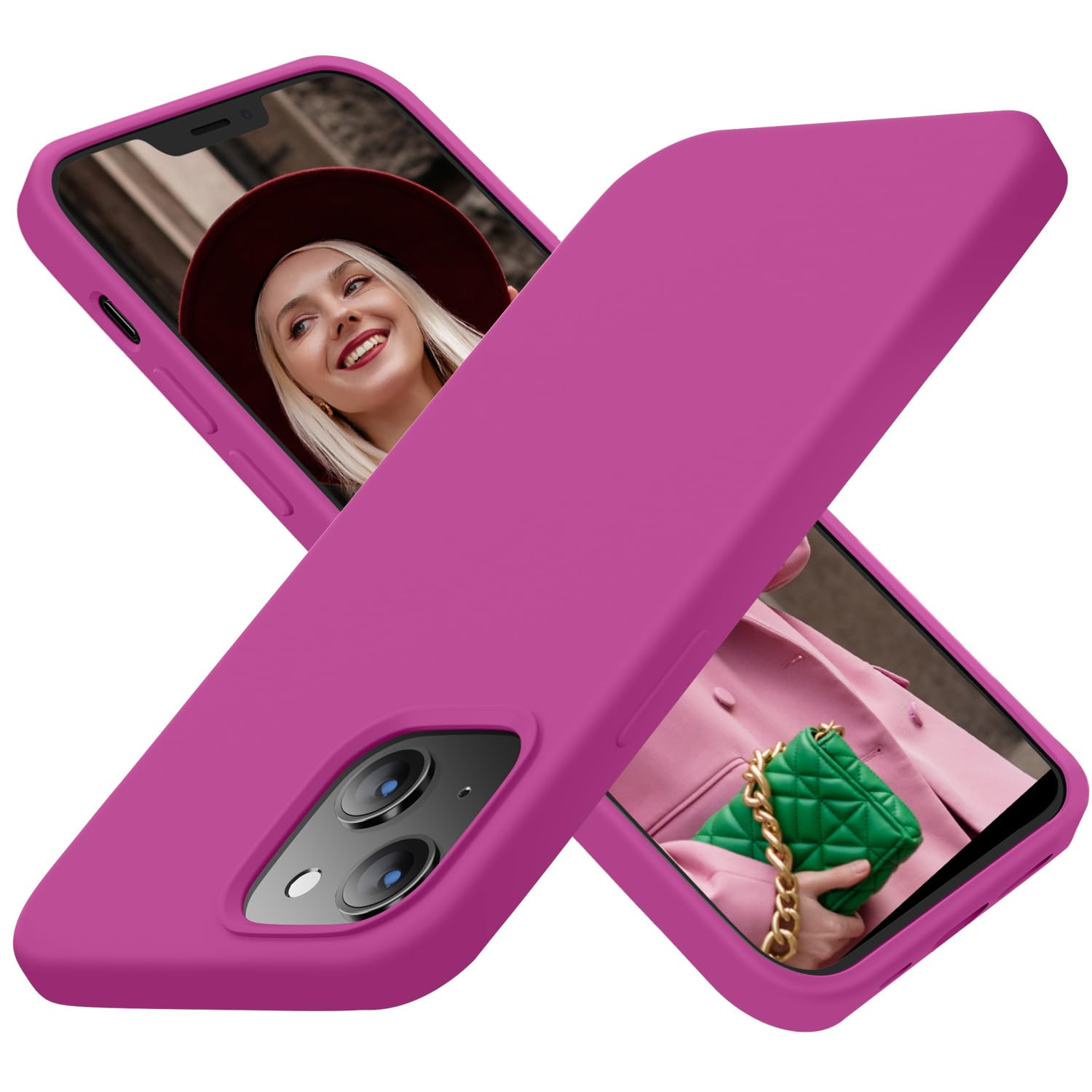 Cordking Designed for iPhone 13 Case, Designed for iPhone 14 Case, Silicone Ultra Slim Shockproof Protective Phone Case with [Soft Anti-Scratch Microfiber Lining], 6.1 inch, Shocking Pink