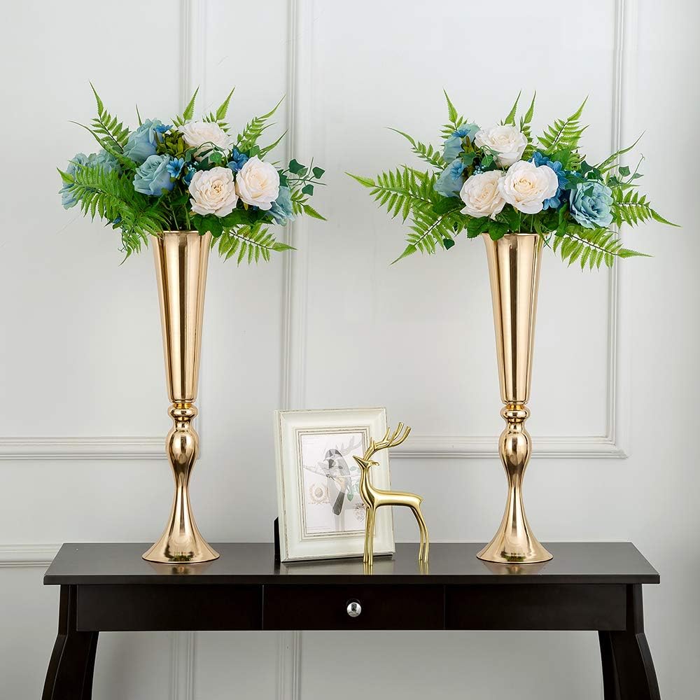 NUPTIO Gold Vase for Wedding Centrepieces: 2 Pcs 55.5cm Tall Flower Trumpet Vases Metal Stand for Golden Weddings Table Centerpieces Birthday Party Anniversary Decorations - Image 3