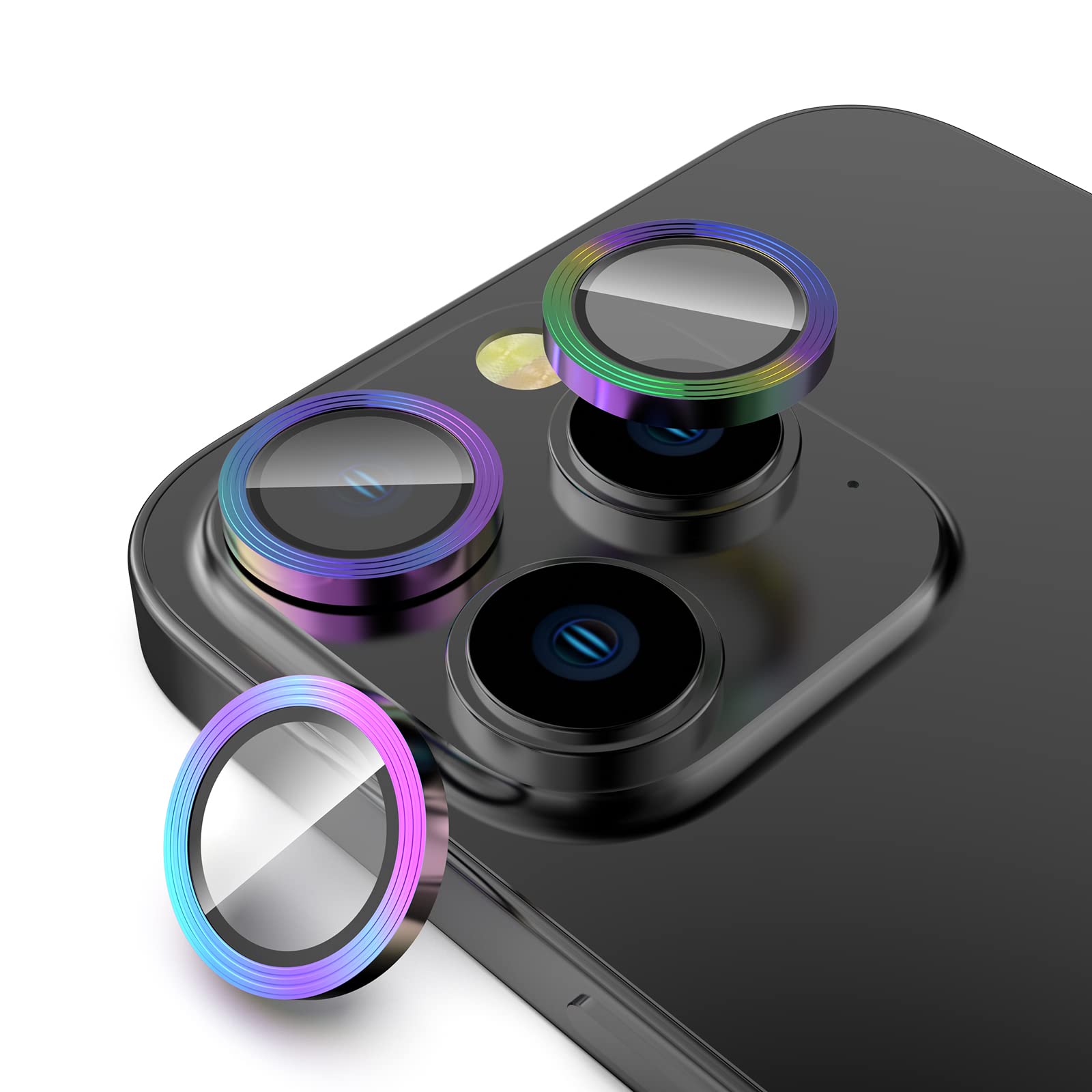 WATACHE for iPhone 14 Pro Max (6.7 inch)/ iPhone 14 Pro (6.1 inch) Camera Lens Protector,Anti Scrach HD Tempered Metal Individual Ring Glass Camera Screen Protector Shockproof Cover Film,(Rainbow)