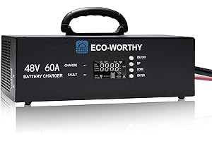 ECO-WORTHY Upgraded (Version 2) 48V 60A Lithium Battery Charger, Adjustable Voltage & Current, CAN BMS Communication, Generator Plug, Smart Fast Charger for Server Rack LiFePO4 Battery