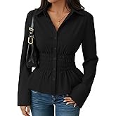 ZESICA Womens 2026 Spring Long Sleeve Blouse Business Dressy Casual Button Down Shirts Peplum Tops Fashion Trendy Clothes