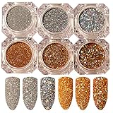 NICOLE DIARY 6Boxes Holographic Laser Flakes Sequins Holo Gold Silver Manicure Nail Art Glitter Paillette