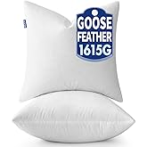 MIULEE 26 x 26 Goose Feather Down Pillows with 100% Cotton Cover, Set of 2 Soft Fluffy Decorative Pillow Inserts for Sofa Bed Couch Living Room White